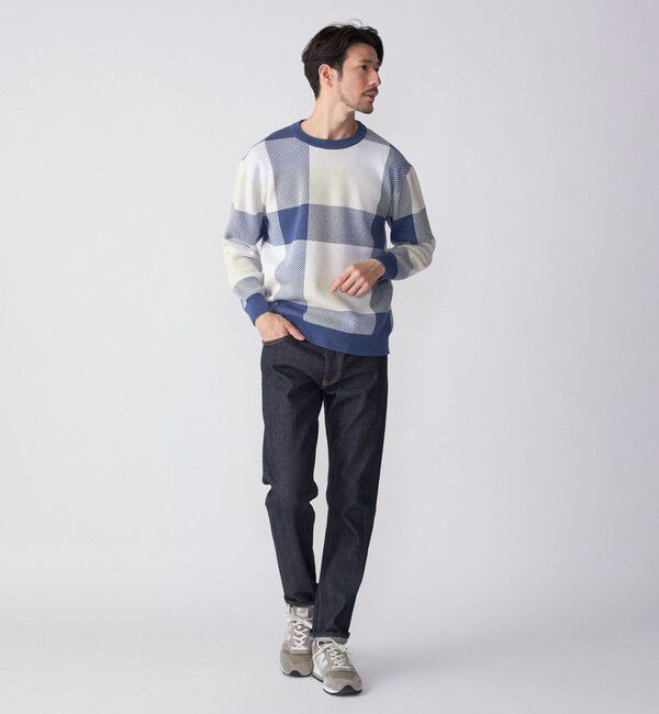 SHIPS「SHIPS:〈手洗い可能〉コットン カシミヤ チェック クルーネック ニット」|ニット・セーター|