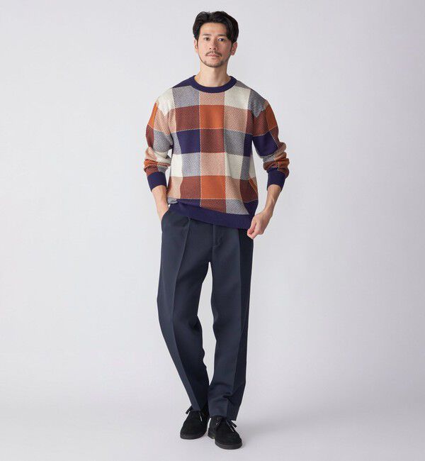 SHIPS「SHIPS:〈手洗い可能〉コットン カシミヤ チェック クルーネック ニット」|ニット・セーター|
