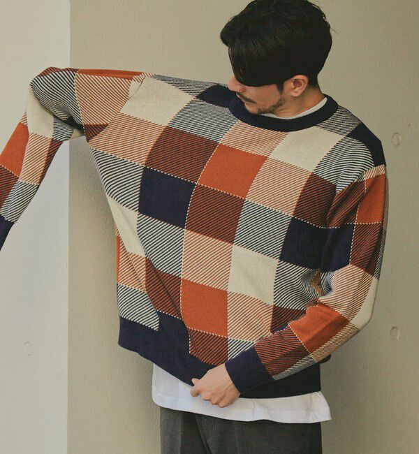 SHIPS「SHIPS:〈手洗い可能〉コットン カシミヤ チェック クルーネック ニット」|ニット・セーター|