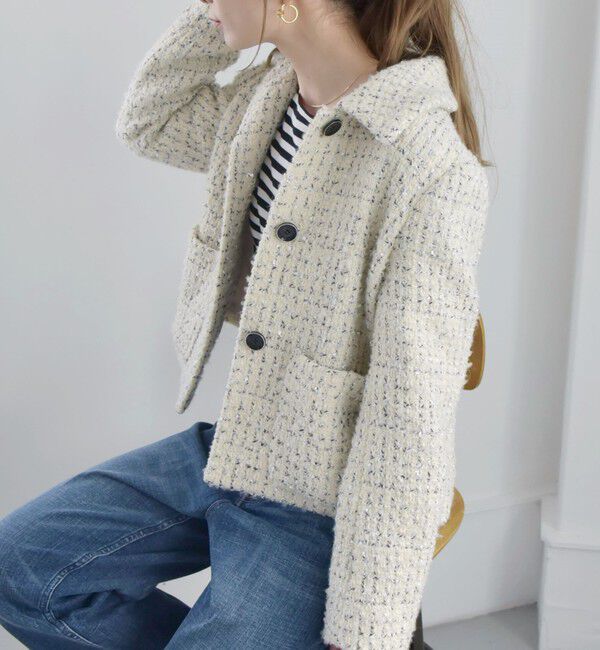 quaranciel「quaranciel: ファンシー ツイード ステンカラー ジャケット」|その他|オフホワイト