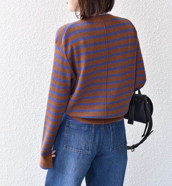 SHIPS for women「【WEB限定】〈手洗い可能〉ボーダー リブ スリーブ ベーシック ニット」|ニット・セーター|