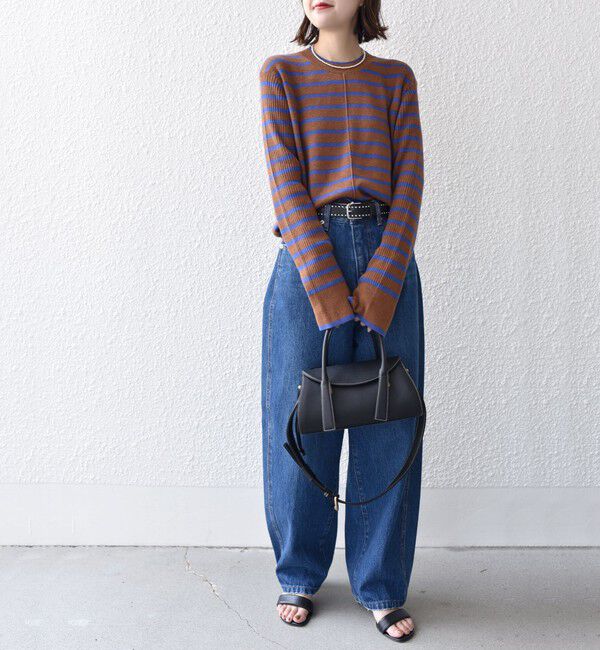 SHIPS for women「【WEB限定】〈手洗い可能〉ボーダー リブ スリーブ ベーシック ニット」|ニット・セーター|