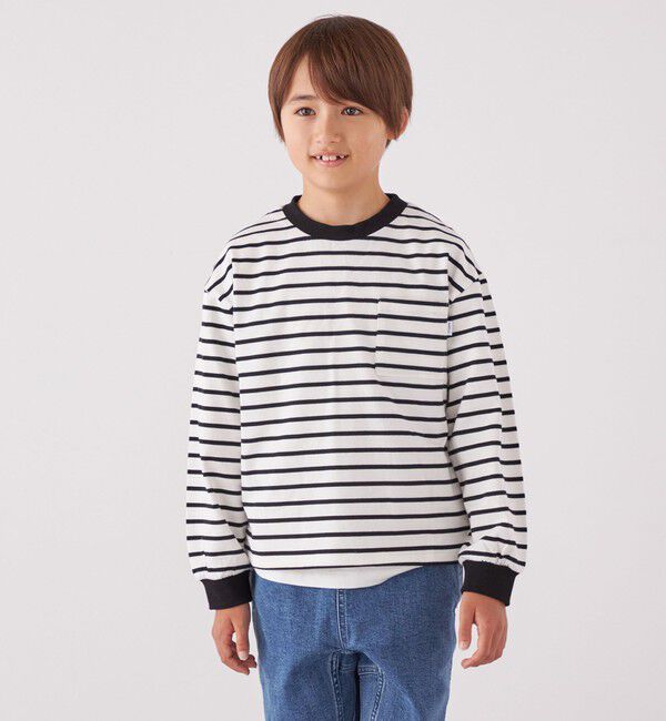 SHIPS any「SHIPS any: リンガーネック ボーダー 長袖 ポケット Tシャツ<KIDS>」|Tシャツ・カットソー|