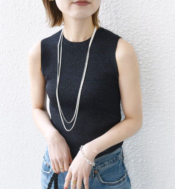 SHIPS for women「〈手洗い可能〉ラメ ノースリーブ ニット」|ニット・セーター|ネイビー