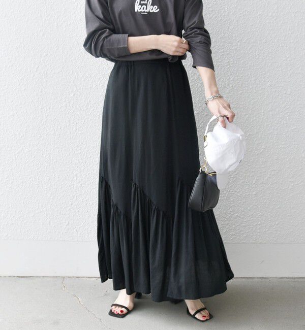 SHIPS any「SHIPS any:〈洗濯機可能〉リネン ミックス パネル ギャザー スカート」|スカート|