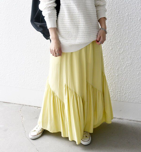 SHIPS any「SHIPS any:〈洗濯機可能〉リネン ミックス パネル ギャザー スカート」|スカート|イエロー