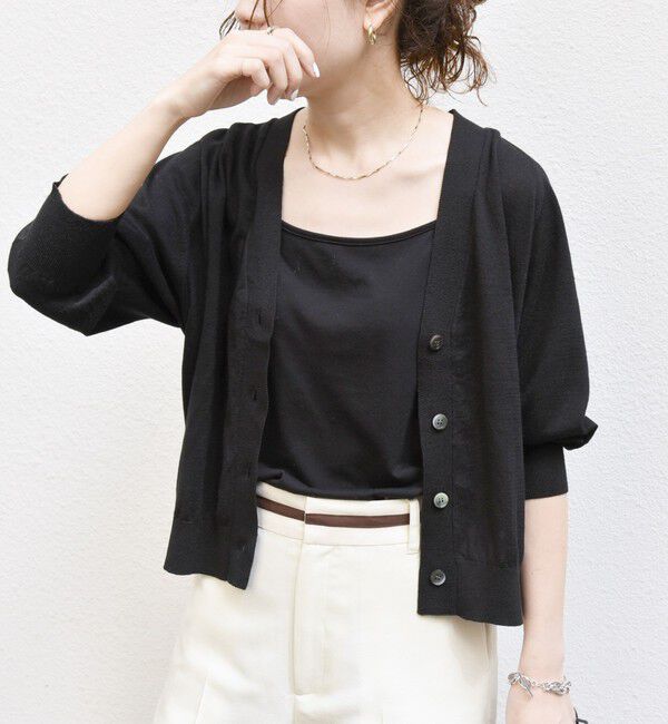 SHIPS any「SHIPS any:〈手洗い可能〉リネン ミックス Vネック ショート シアー カーディガン」|カーディガン|