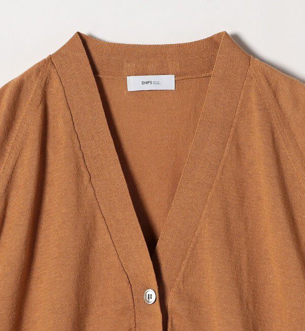 SHIPS any「SHIPS any:〈手洗い可能〉リネン ミックス Vネック ショート シアー カーディガン」|カーディガン|