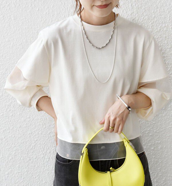 SHIPS for women「〈手洗い可能〉シアー コンビ プルオーバー ロング スリーブ」|Tシャツ・カットソー|