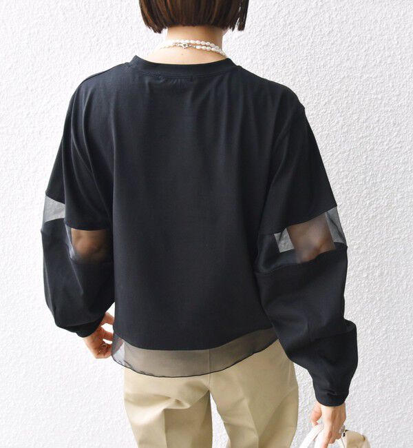 SHIPS for women「〈手洗い可能〉シアー コンビ プルオーバー ロング スリーブ」|Tシャツ・カットソー|