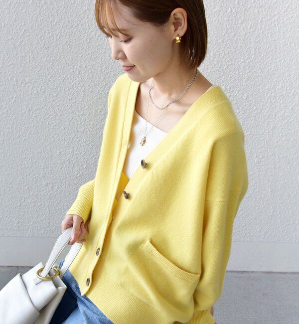 SHIPS for women「〈手洗い可能〉7G ウール カシミヤ Vネック カーディガン」|カーディガン|イエロー