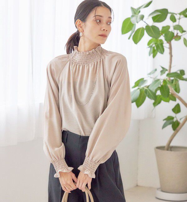 SHIPS for women「〈洗濯機可能〉シャーリング ネック 長袖 ブラウス」|シャツ・ブラウス|