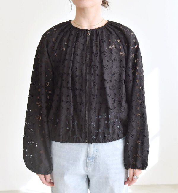 quaranciel「quaranciel:〈手洗い可能〉フラワー レース ジップ ブルゾン」|ブルゾン・スタジャン|