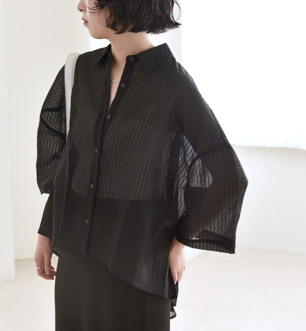 quaranciel「quaranciel:〈手洗い可能〉シアー ストライプ ボーダー ビッグ シャツ」|シャツ・ブラウス|