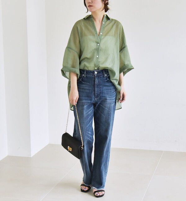 quaranciel「quaranciel:〈手洗い可能〉シアー ストライプ ボーダー ビッグ シャツ」|シャツ・ブラウス|