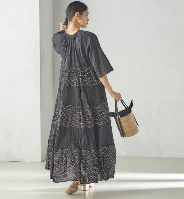 SHIPS for women「〈手洗い可能〉Fanaka:クリンクル 袖 フレア ロング ワンピース」|ワンピース|