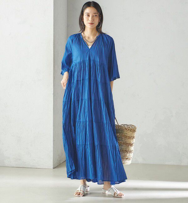 SHIPS for women「〈手洗い可能〉Fanaka:クリンクル 袖 フレア ロング ワンピース」|ワンピース|