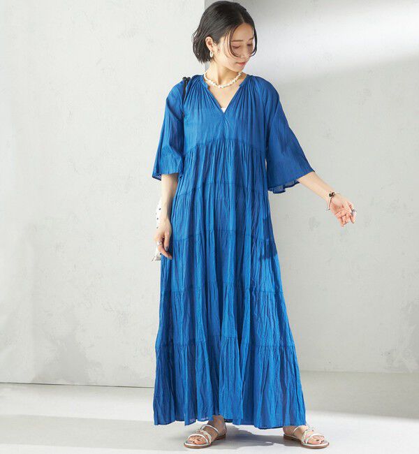 SHIPS for women「〈手洗い可能〉Fanaka:クリンクル 袖 フレア ロング ワンピース」|ワンピース|