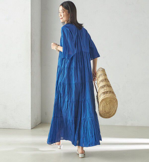 SHIPS for women「〈手洗い可能〉Fanaka:クリンクル 袖 フレア ロング ワンピース」|ワンピース|