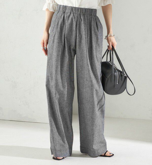 SHIPS for women「〈接触冷感・手洗い可能〉麻混 シャンブレー ウエスト ゴム ワイド パンツ」|その他|