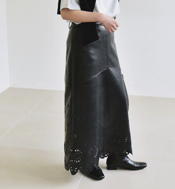 quaranciel「quaranciel: フラワー 刺繍 バック スリット ロング スカート」|スカート|