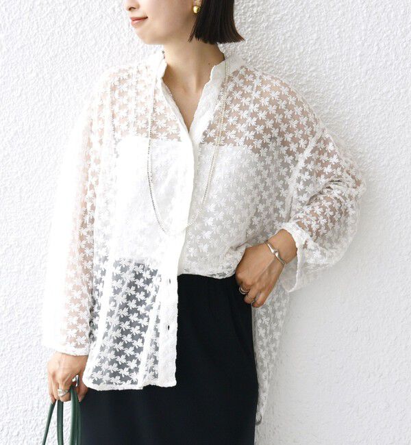 SHIPS for women「〈手洗い可能〉フラワー チュール 刺繍 シャツ」|シャツ・ブラウス|