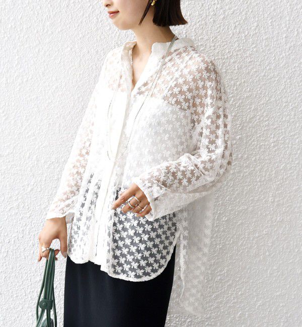SHIPS for women「〈手洗い可能〉フラワー チュール 刺繍 シャツ」|シャツ・ブラウス|