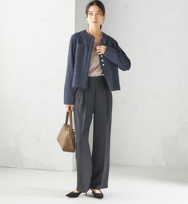 SHIPS for women「〈手洗い可能〉ストレッチ ツイード パール ボタン ジャケット」|ノーカラージャケット|