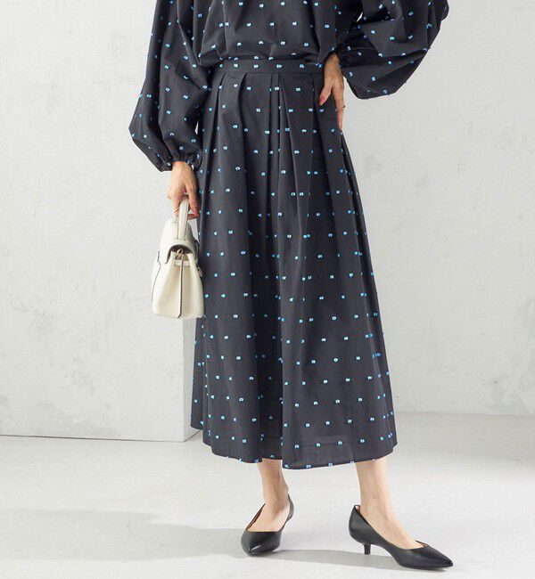 SHIPS for women「〈手洗い可能〉ポンポン ジャカード タック フレア スカート」|スカート|ブラック