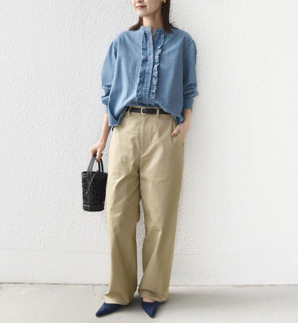 SHIPS for women「《予約》【WEB限定】〈洗濯機可能〉ライトオンス フリル デニム シャツ」|シャツ・ブラウス|