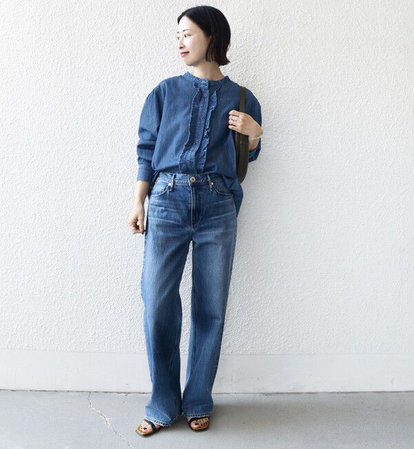 SHIPS for women「《予約》【WEB限定】〈洗濯機可能〉ライトオンス フリル デニム シャツ」|シャツ・ブラウス|