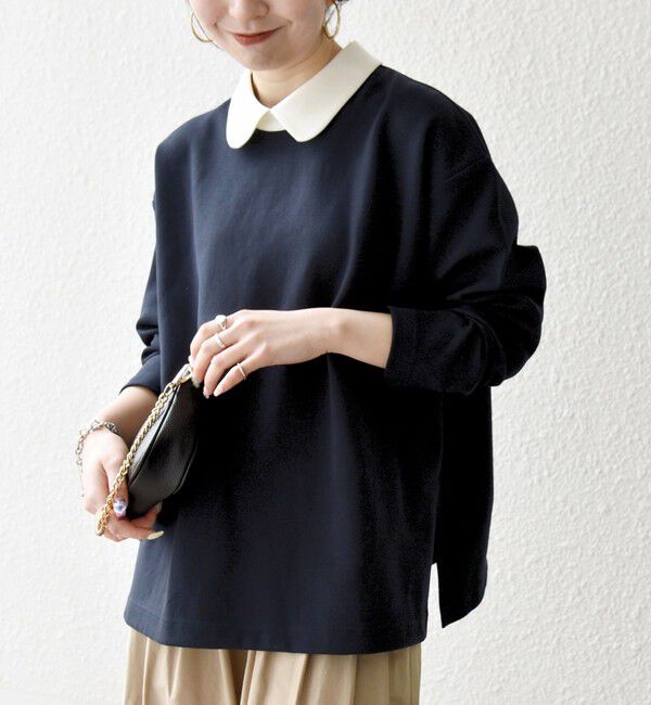 SHIPS any「《予約》SHIPS any:〈洗濯機可能〉ダンボール バイカラー プルオーバー」|Tシャツ・カットソー|ネイビー