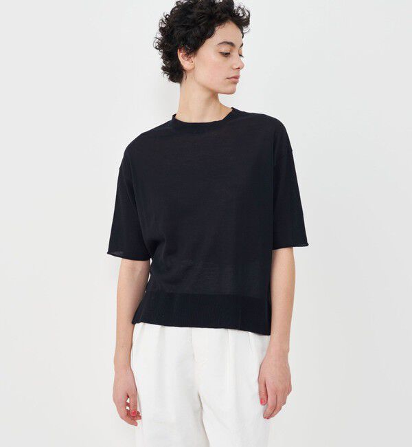 GALERIE VIE「クレープコットン ハーフスリーブプルオーバー」|ニット・セーター|