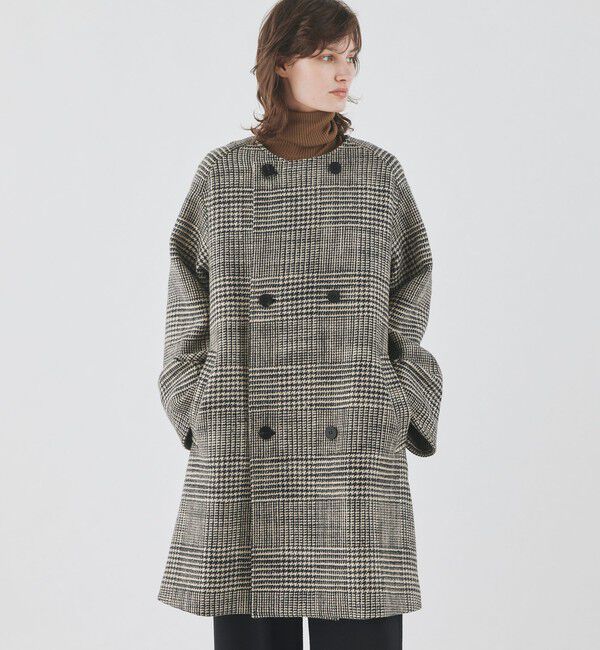 GALERIE VIE「グレナカートチェック カラーレストレンチロングコート」|ノーカラーコート|