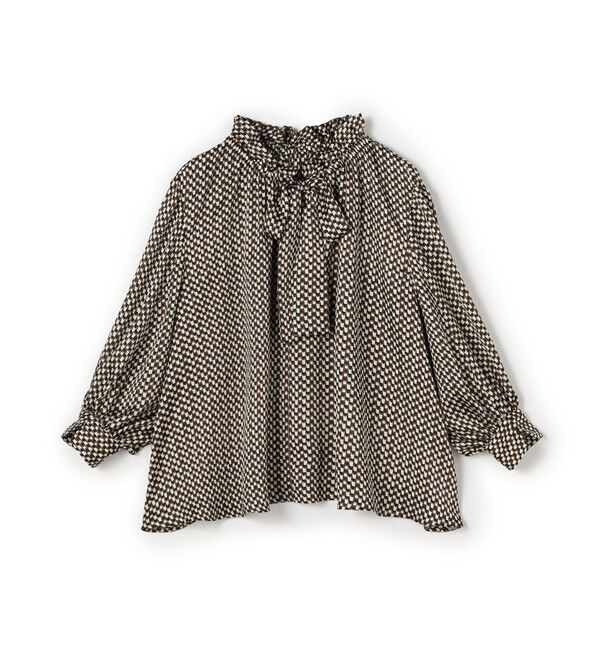 Ballsey「ラグスクエアプリント フリルネックブラウス」|シャツ・ブラウス|48 ブラウン系
