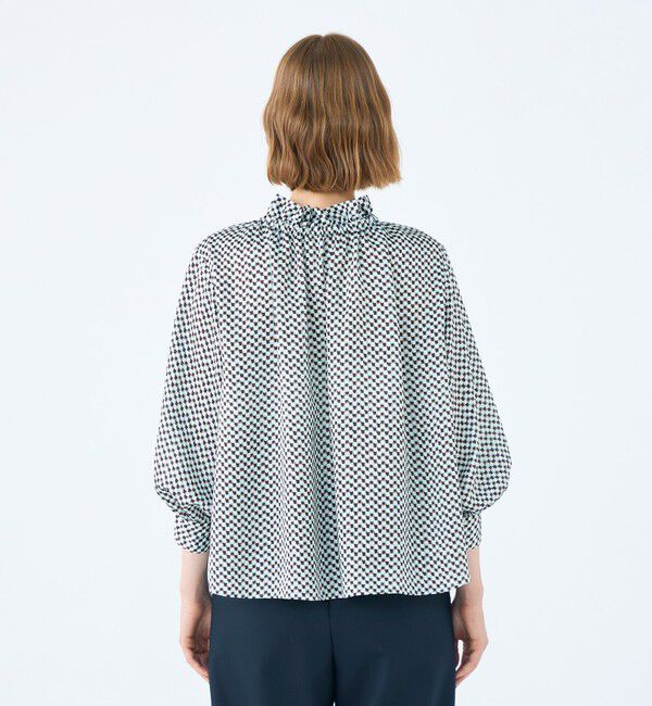 Ballsey「ラグスクエアプリント フリルネックブラウス」|シャツ・ブラウス|