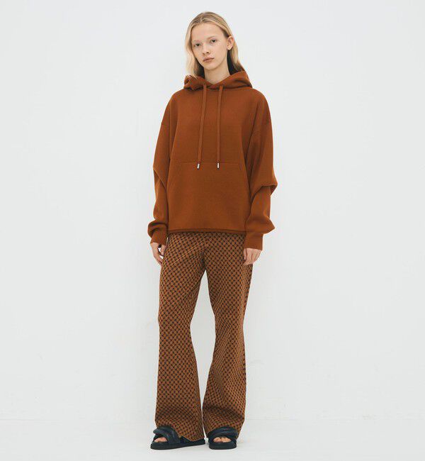 CABaN「コットンポリエステル チェックジャカード セミフレアニットパンツ」|ニット・セーター|