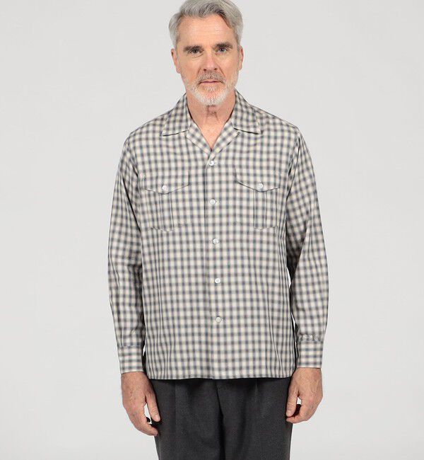 TOMORROWLAND MENS「コットンオンブレーチェック ダブルポケットオープンカラーシャツ ALBINI」|シャツ・ブラウス|