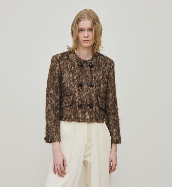 DES PRES「ループヤーンツイード ダブルブレスレッド ノーカラージャケット」|ノーカラージャケット|