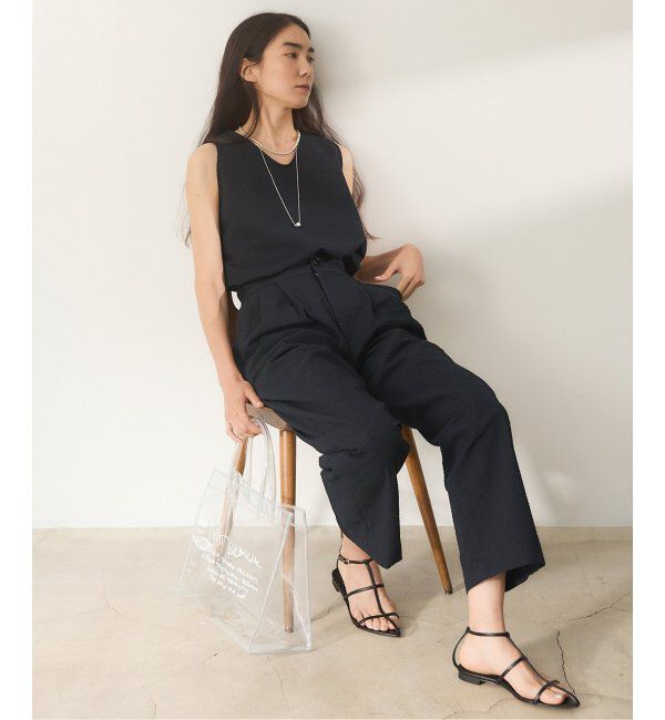 IENA「BLACK シアサッカーパンツ」|スラックス|