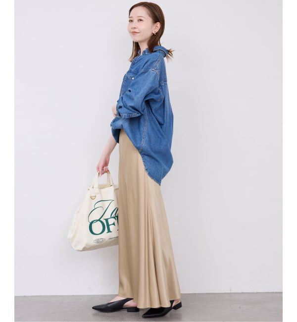 SLOBE IENA「《ブラックのみWEB限定/追加2》グロッシーサテンフレアスカート」|スカート|