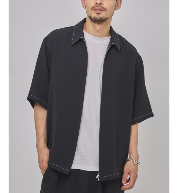 EDIFICE「E. Waving Dobby ZIP シャツ」|シャツ・ブラウス|ネイビー