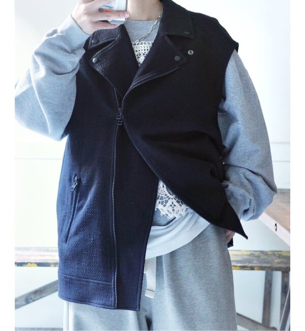 journal standard luxe「MIXツィードライダースベスト」|ダウンベスト・ベスト|ネイビー