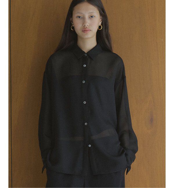 NOBLE「ELENI/エルニ メッシュレギュラーワイドシャツ」|シャツ・ブラウス|ブラック