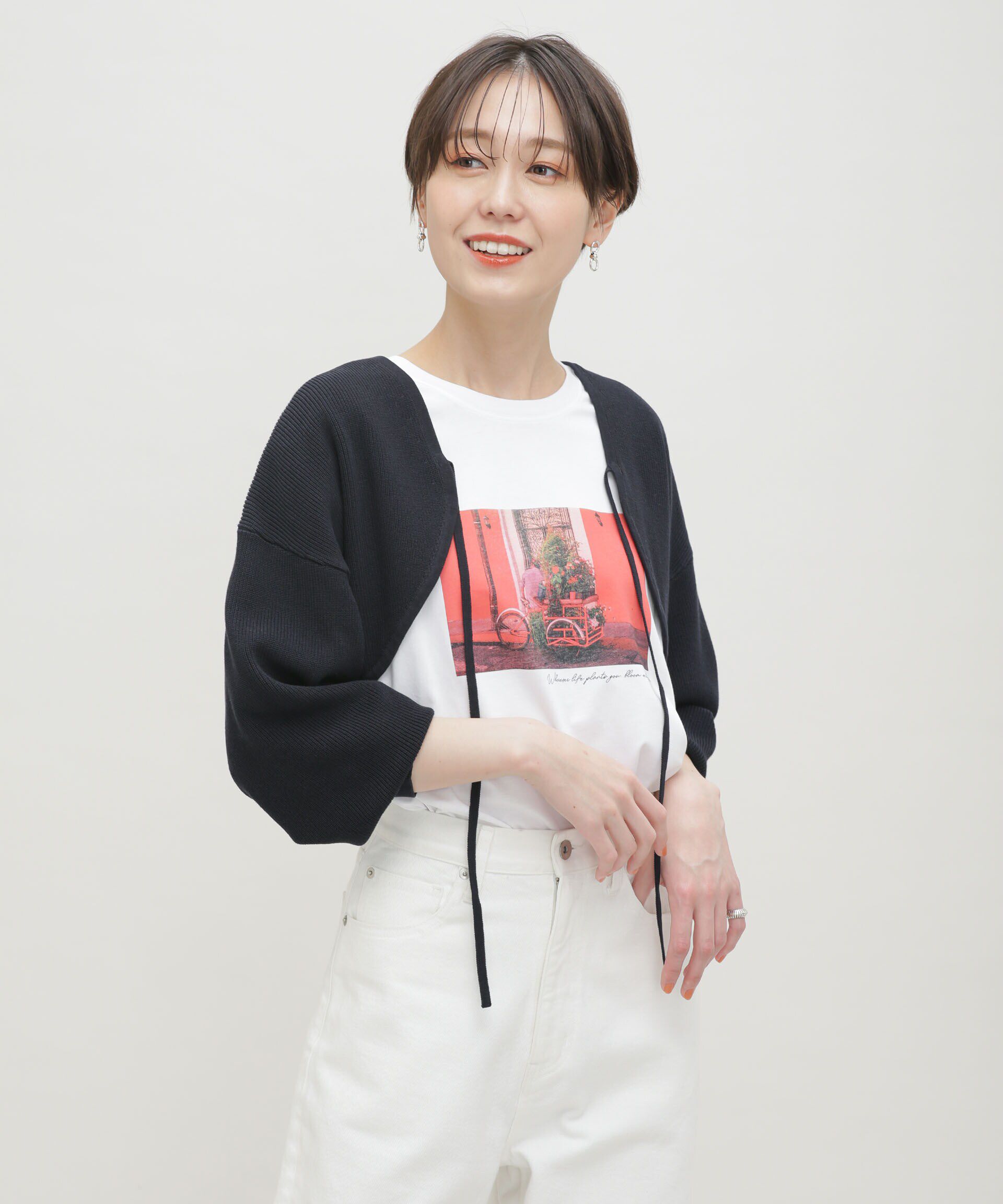 nano･universe「LB.03/GIZA強撚コットンボレロ」|ニット・セーター|D.ネイビー1