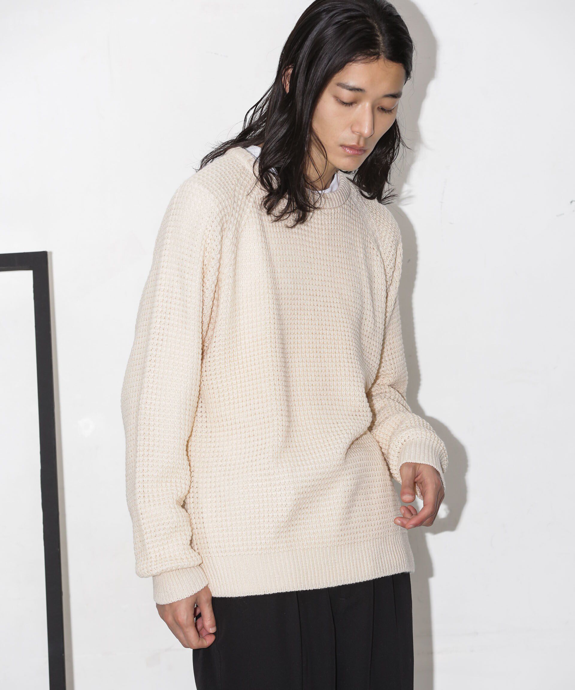 nano･universe「ワッフルラグランニット」|ニット・セーター|ホワイト