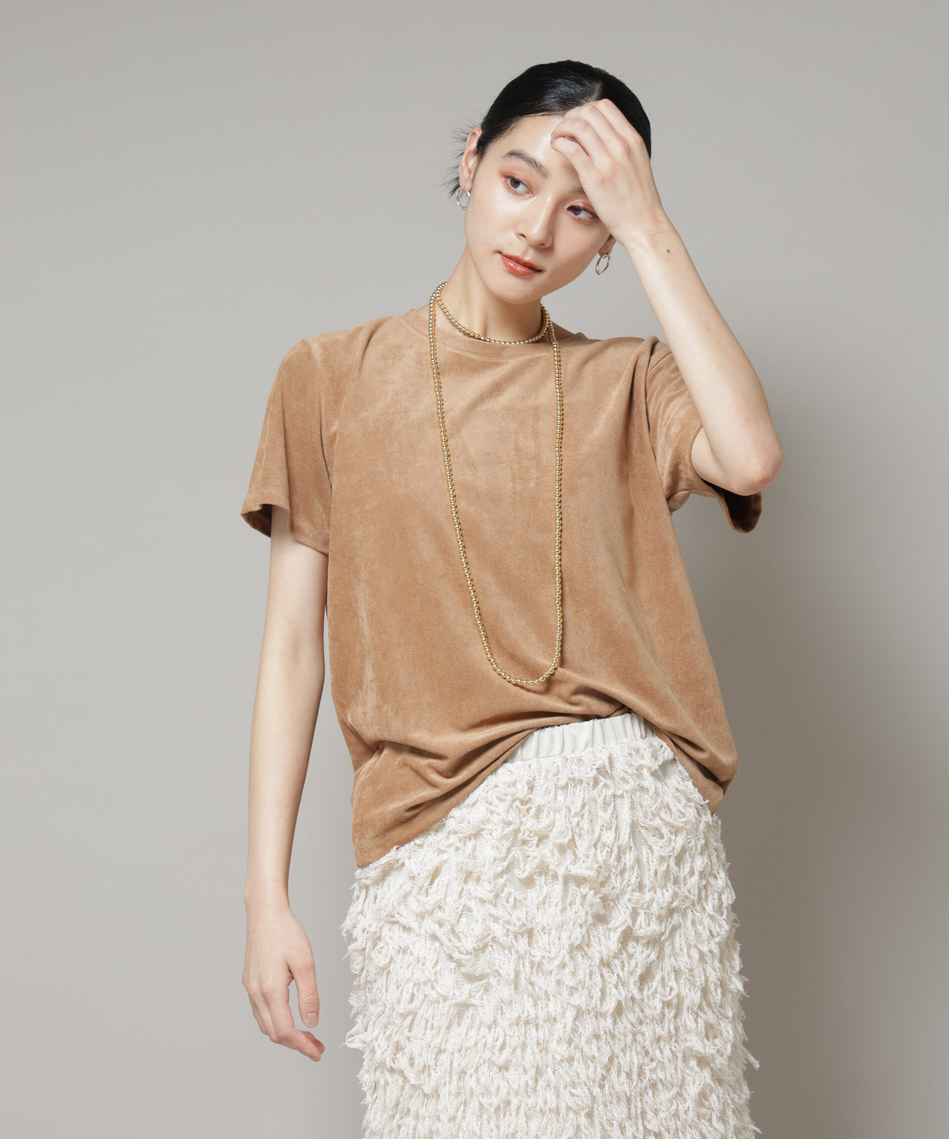 nano･universe「フェイクスエードTシャツ」|Tシャツ・カットソー|キャメル4