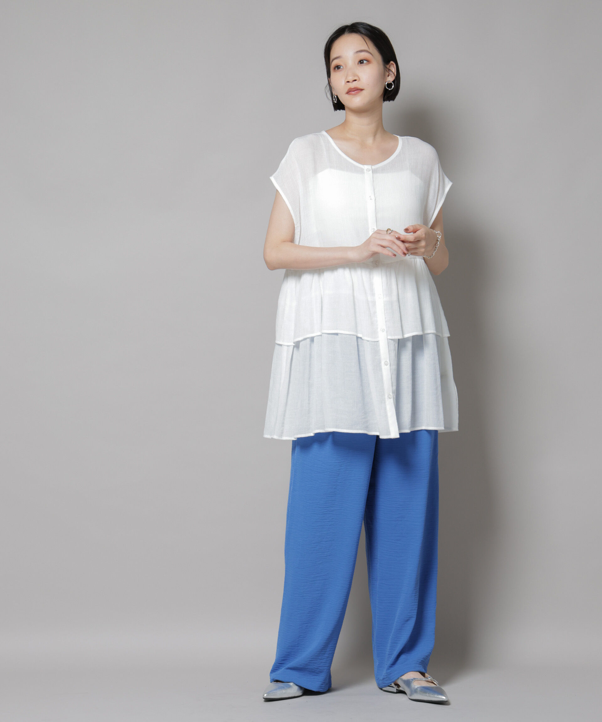 nano･universe「前後2wayシアー楊柳ノースリーブティアードブラウス」|シャツ・ブラウス|