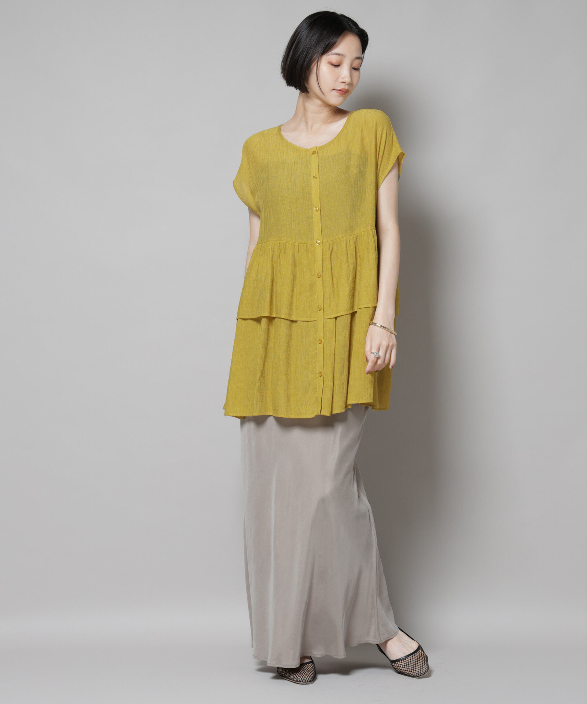 nano･universe「前後2wayシアー楊柳ノースリーブティアードブラウス」|シャツ・ブラウス|