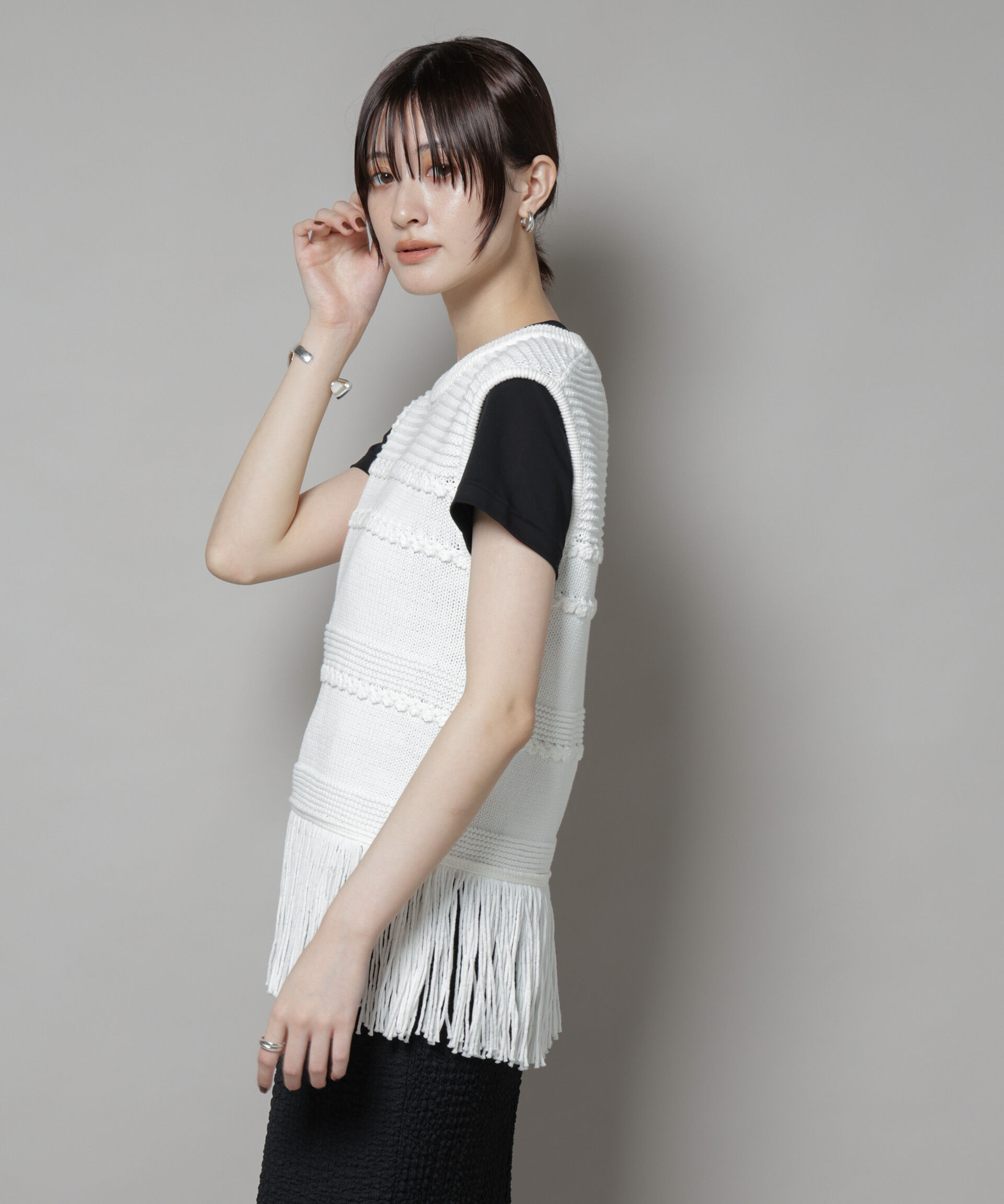 nano･universe「リリヤーンフリンジニットベスト」|ニット・セーター|